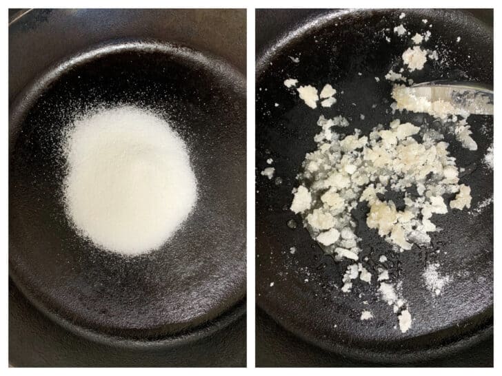 melting sugar in cast iron pan