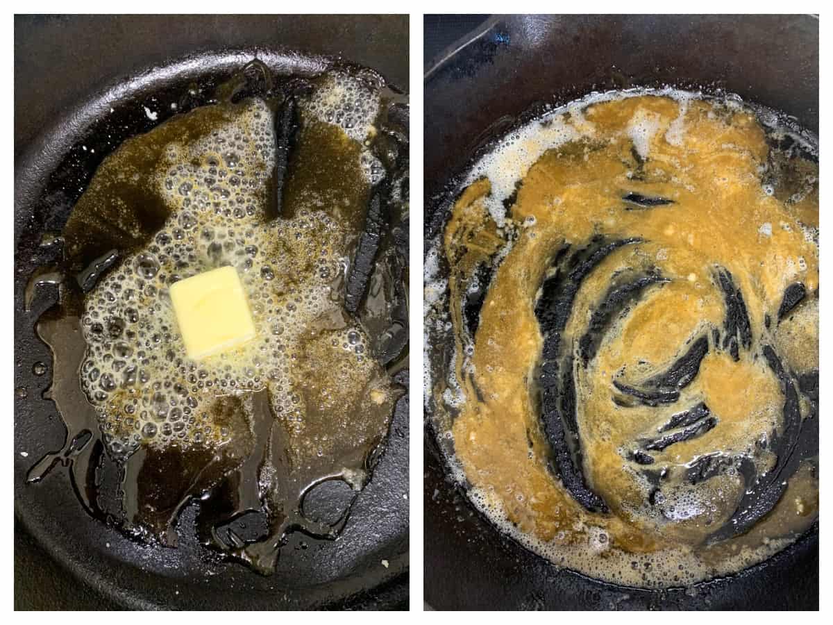 browning sugar in cast iron pan