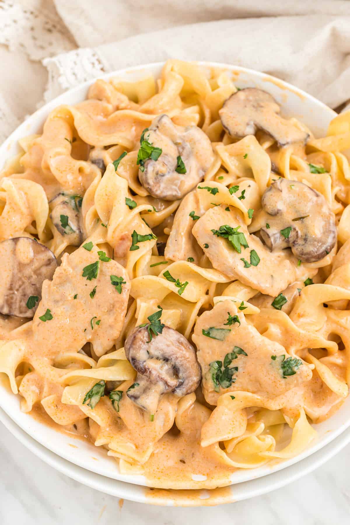 chicken stroganoff recipe best from scratch creamy porcini mushrooms white wine sour cream Dijon mustard Aneto broth