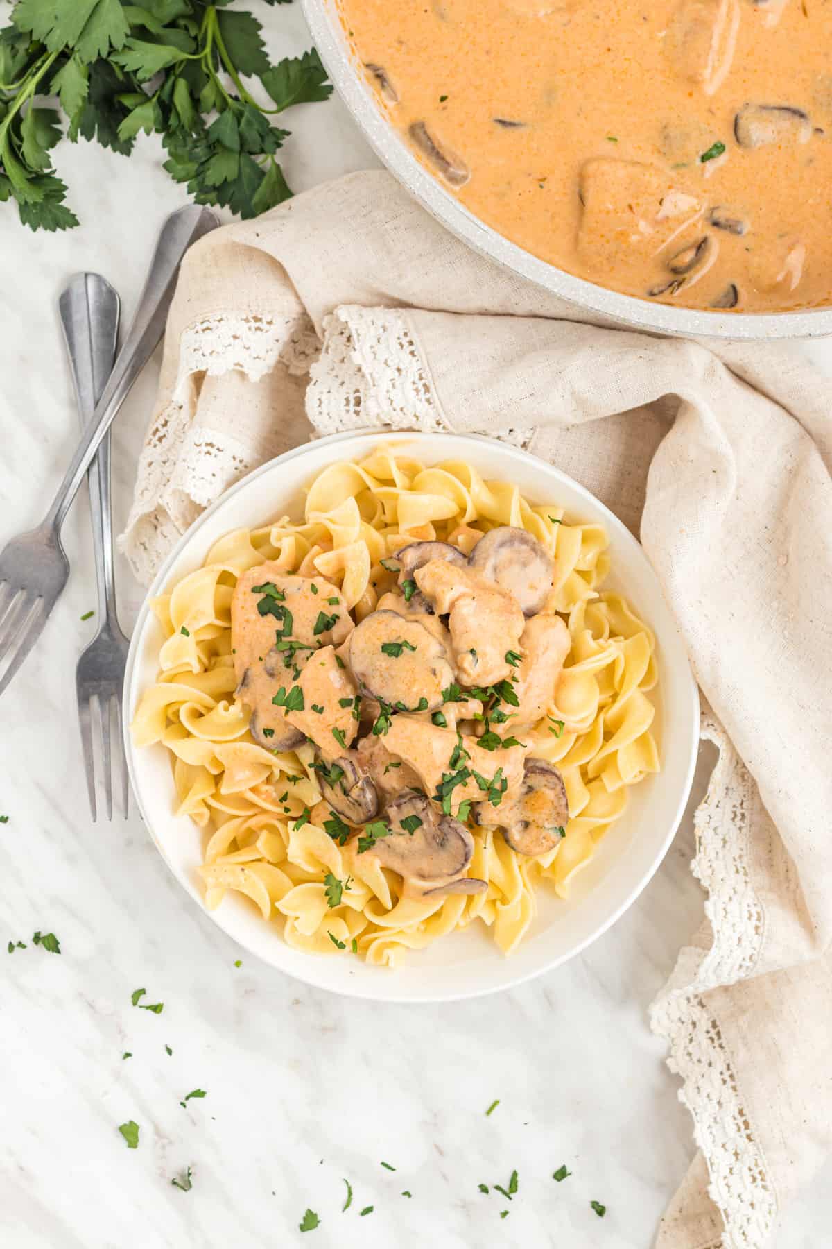 chicken stroganoff recipe best from scratch creamy porcini mushrooms white wine sour cream Dijon mustard Aneto broth