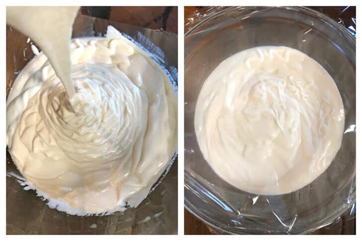 pouring batter in bowl