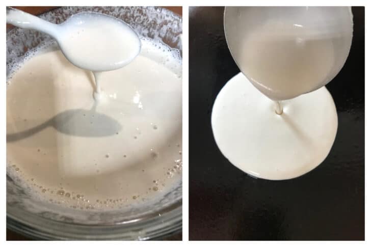 pouring batter onto griddle