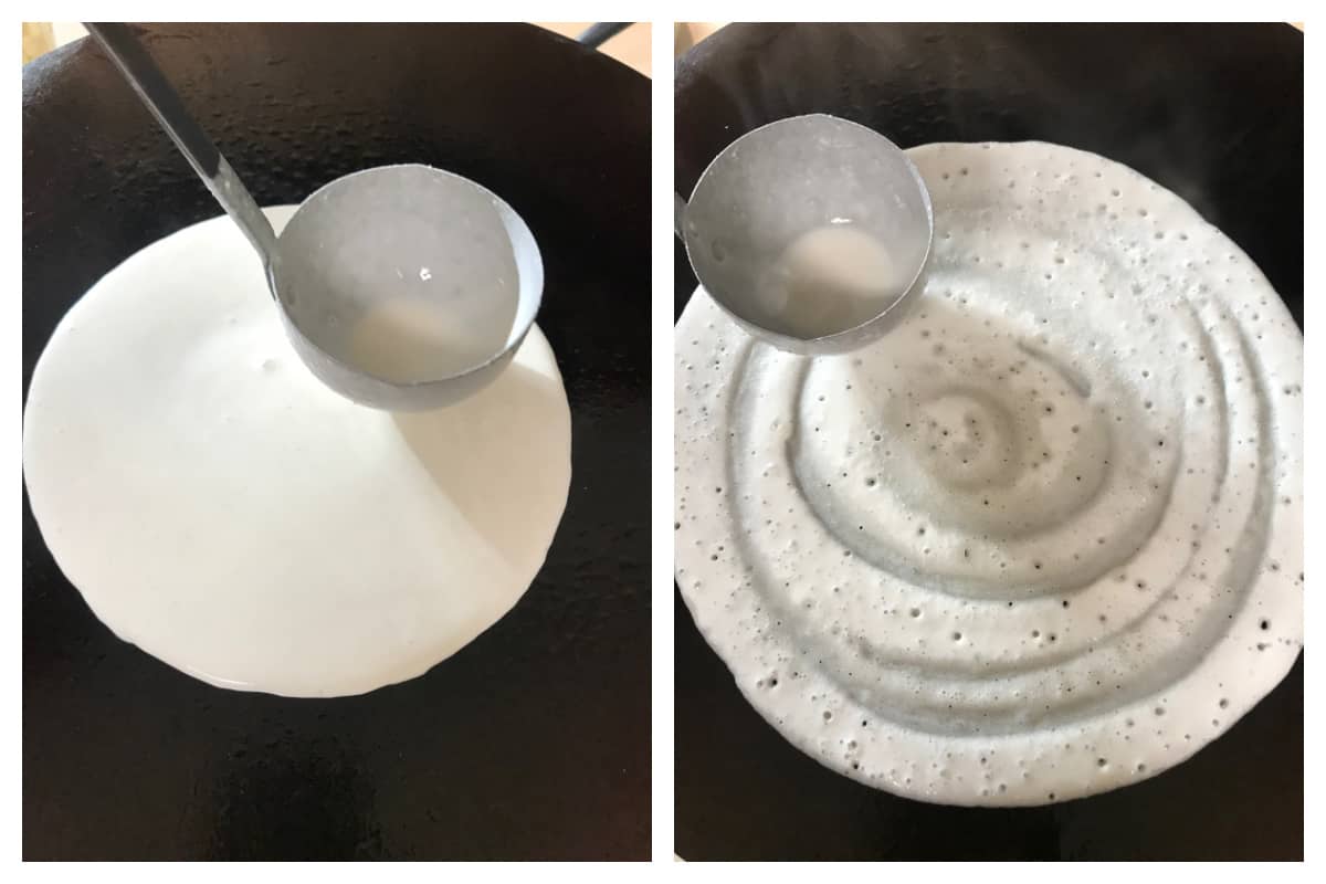 spreading batter on griddle