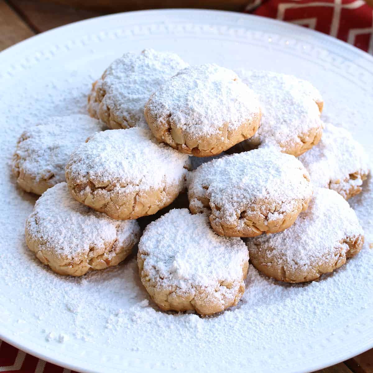 kourabiedes recipe greek almond cookies butter brandy whiskey cognac liquor rose water