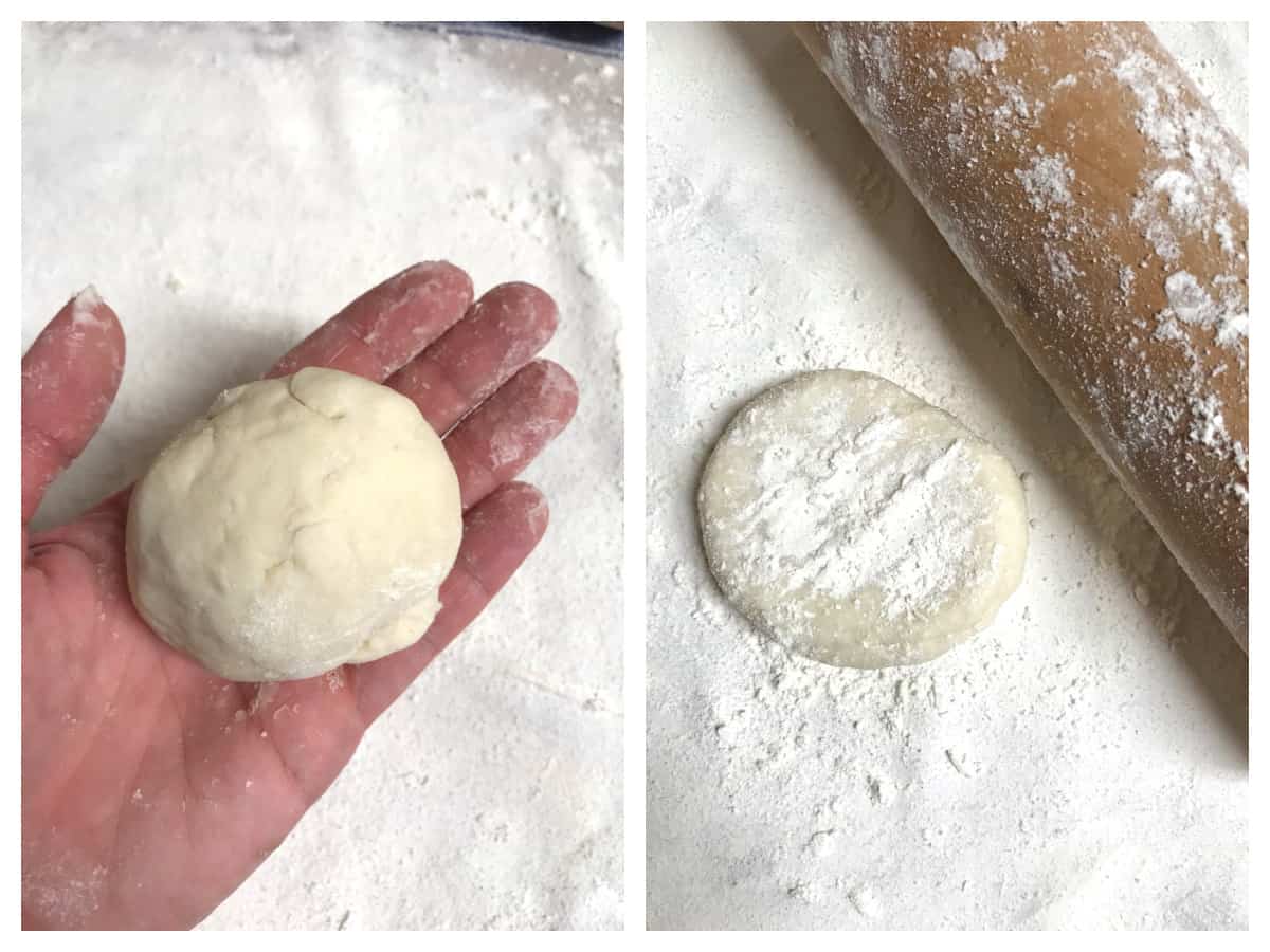 roll potato dough out onto floured cloth surface
