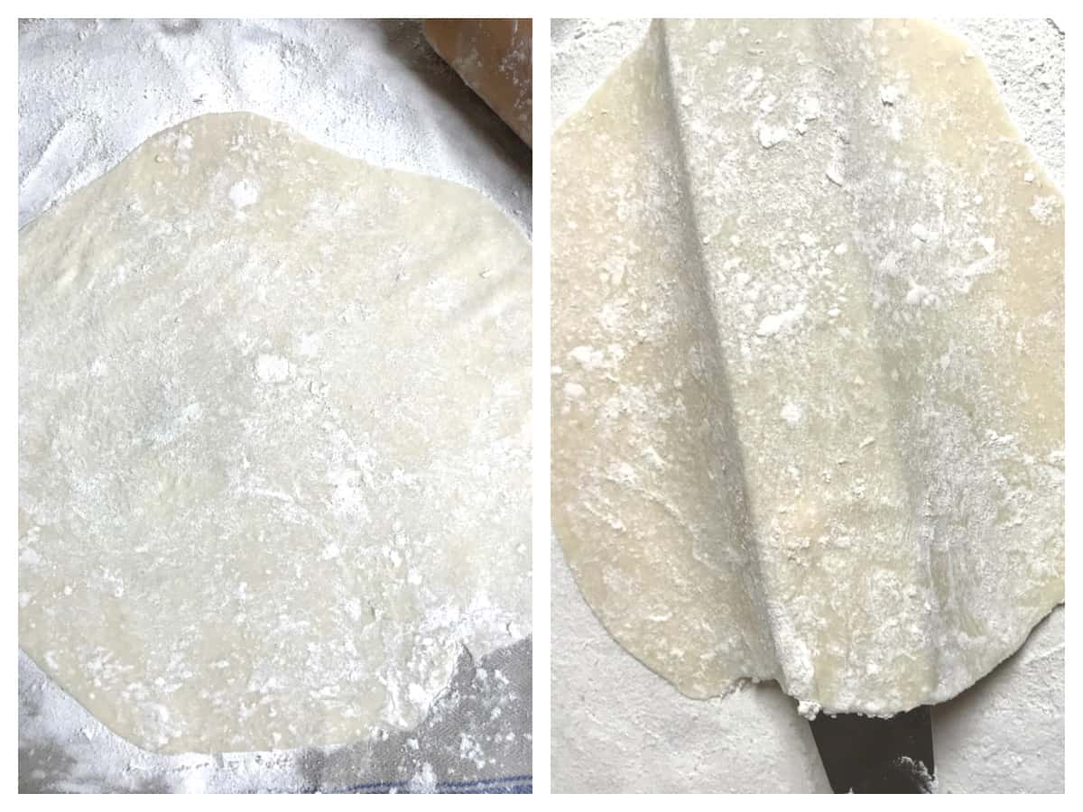 roll potato dough out onto floured cloth surface
