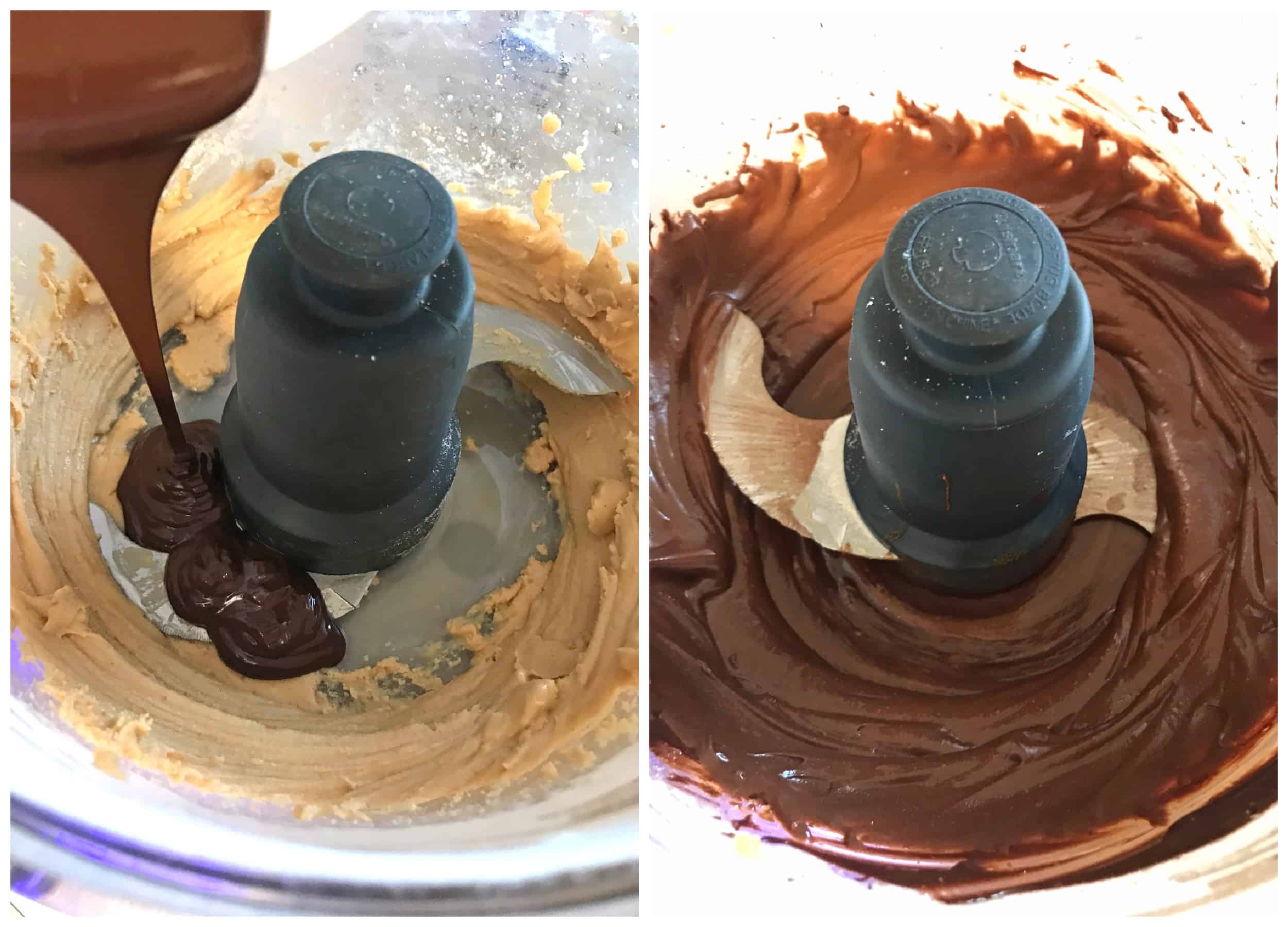 adding chocolate to ground hazelnuts