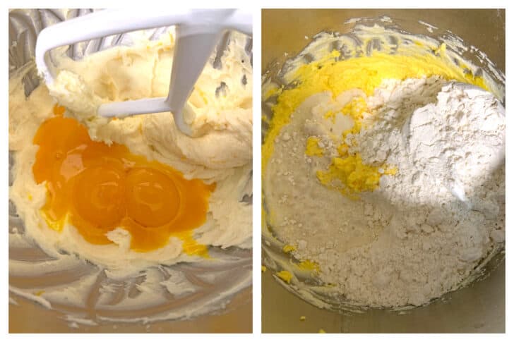 adding egg yolks flour to butter