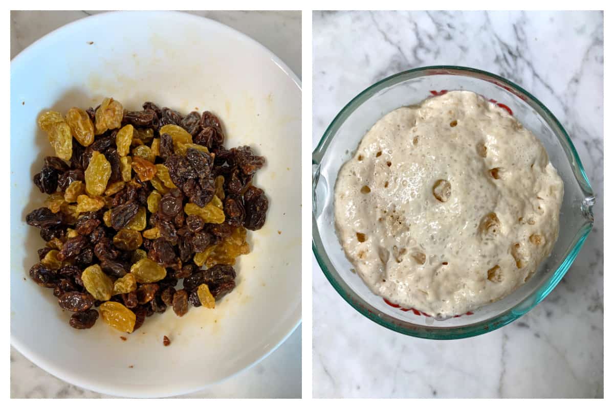 soaking raisins in rum letting yeast froth