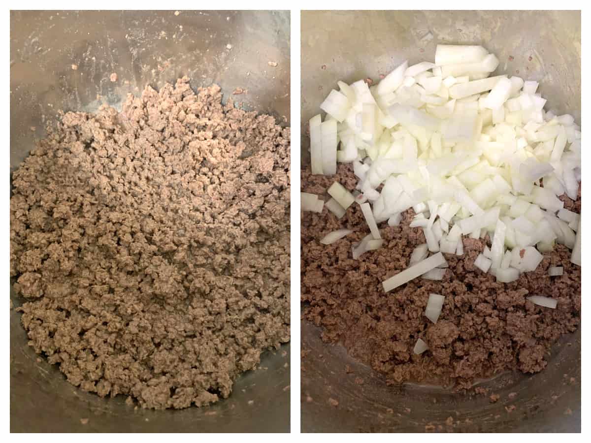 cooking ground beef and onion