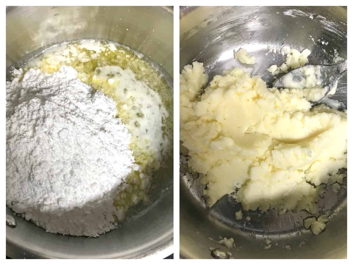 combining powdered sugar with butter