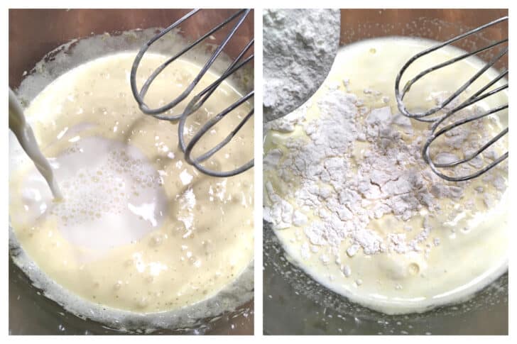 beating flour and milk