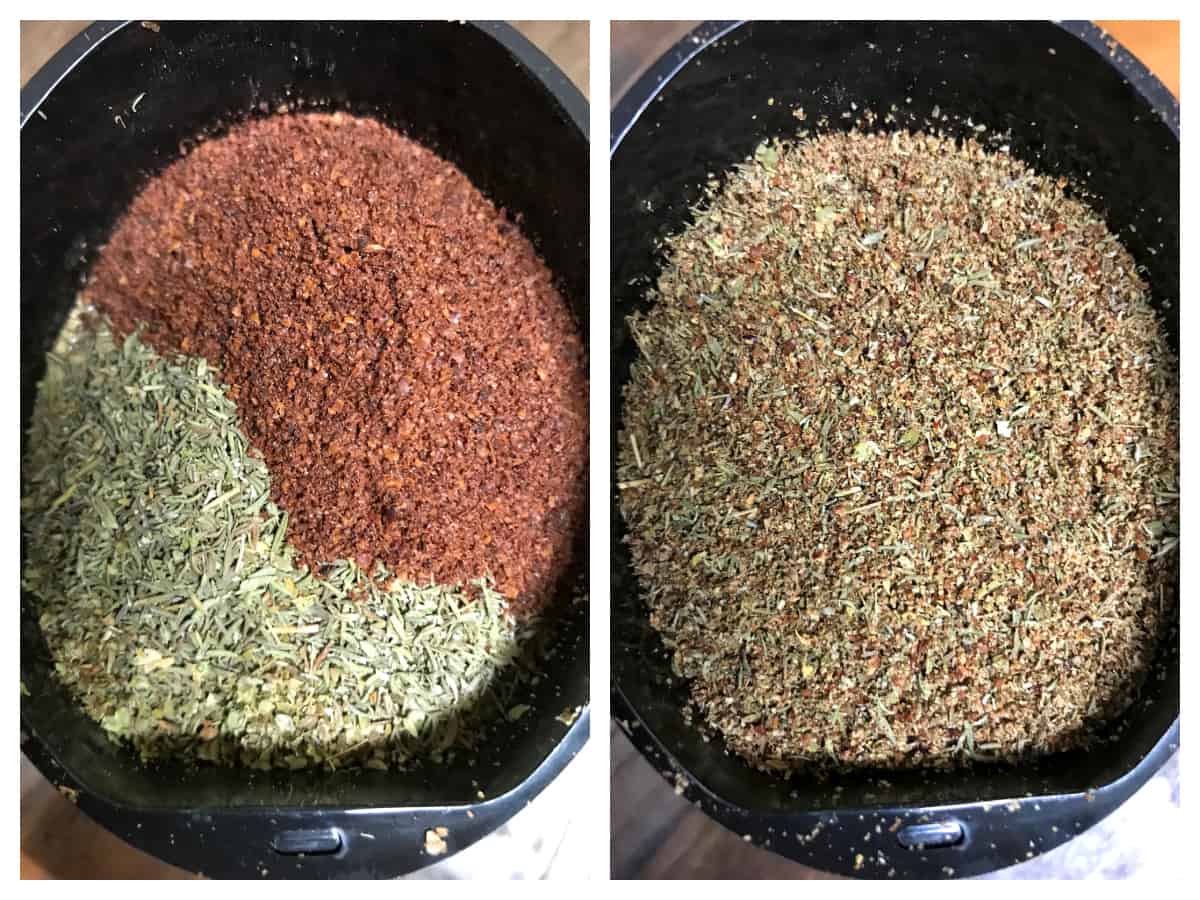 grinding spices and herbs in grinder