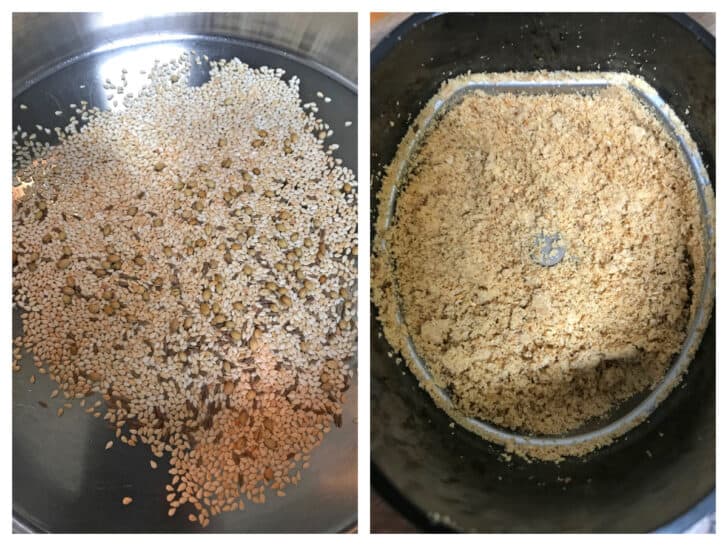 grinding sesame seeds and spices in spice grinder