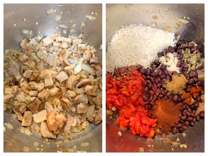 frying up meat adding remaining ingredients