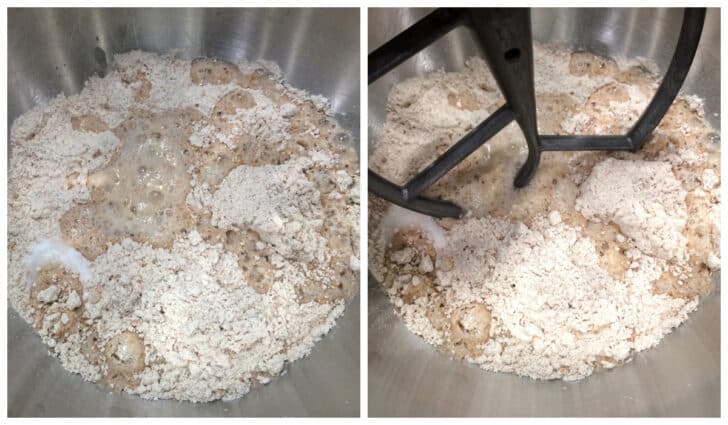 combining yeast and flour mixture
