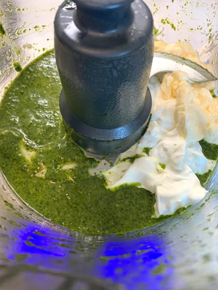 adding sour cream and mayonnaise to food processor