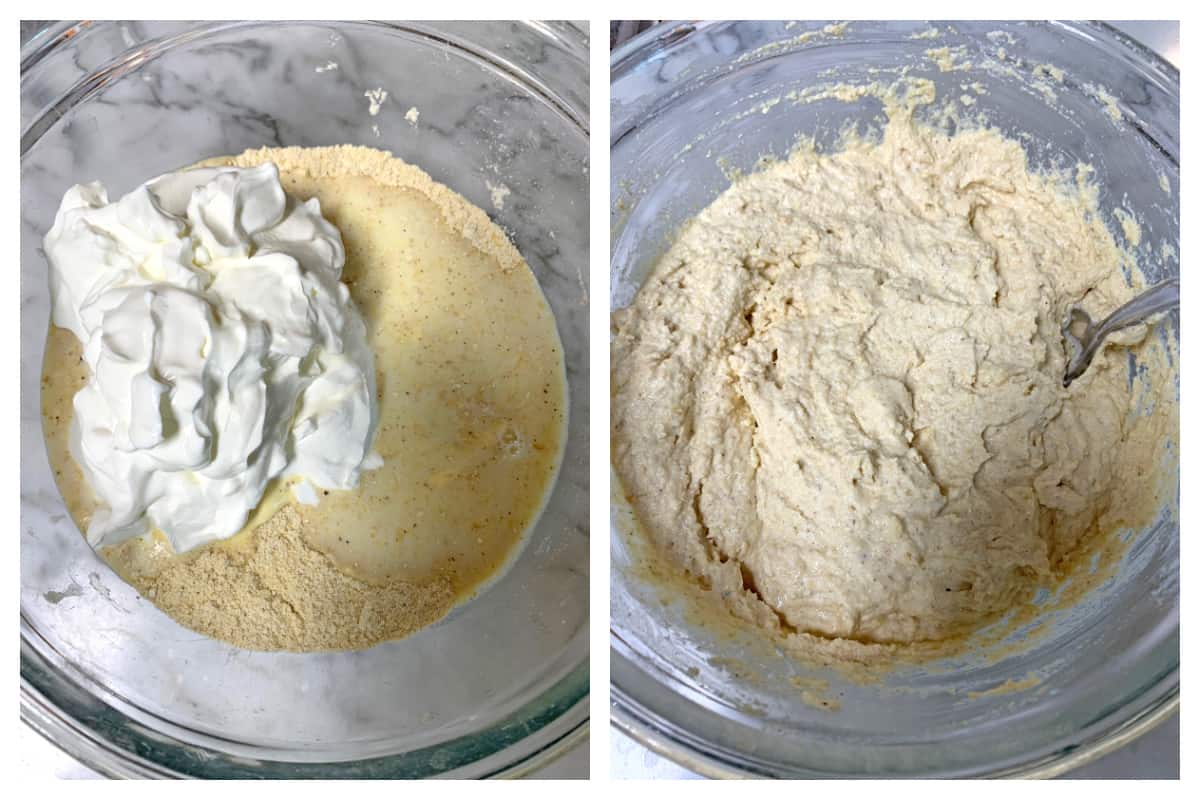adding milk and sour cream to mixture