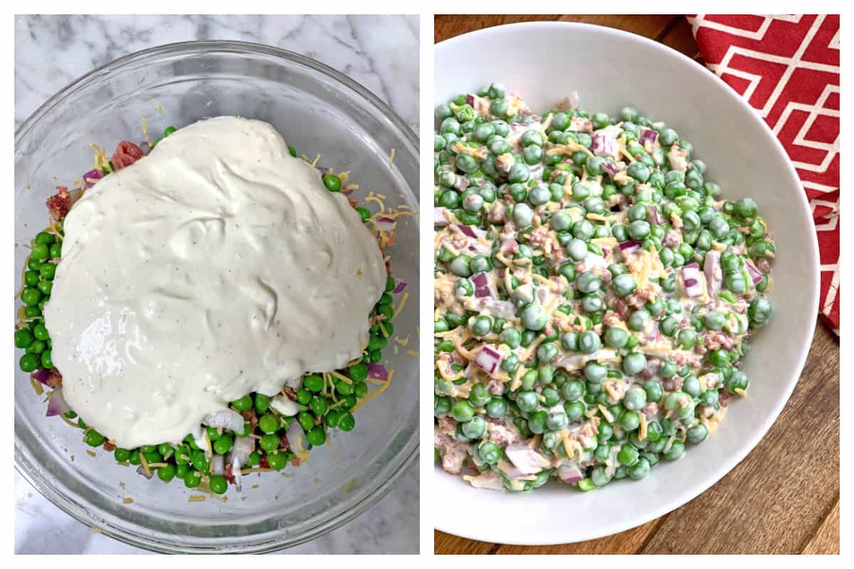 pea salad recipe best bacon onions cheese mayonnaise sour cream 