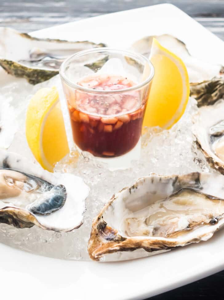 mignonette sauce recipe oysters half shell red wine vinegar white shallots pepper