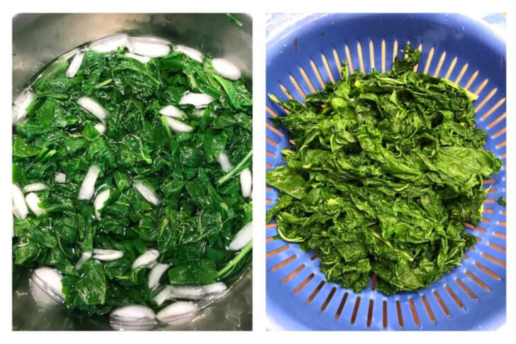 blanching and draining the greens