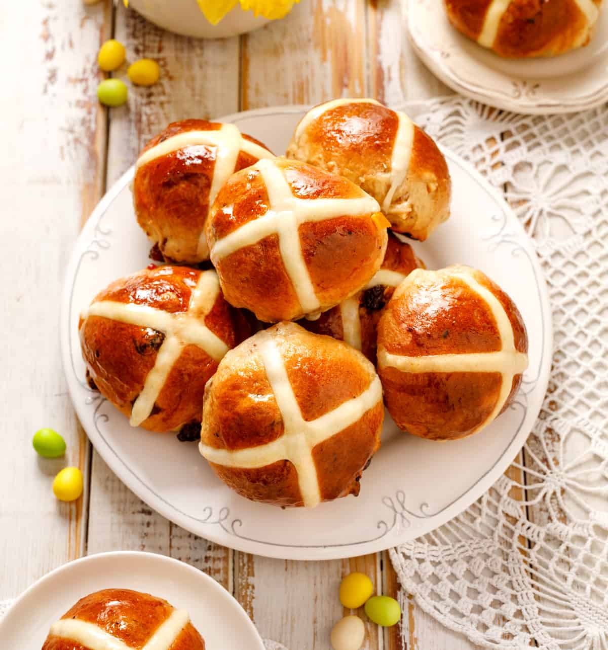 hot cross buns recipe traditional english british authentic easter st alban buns yeast currants raisins mixed spice
