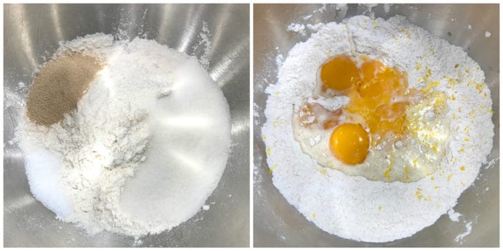 combining flour sugar yeast eggs milk