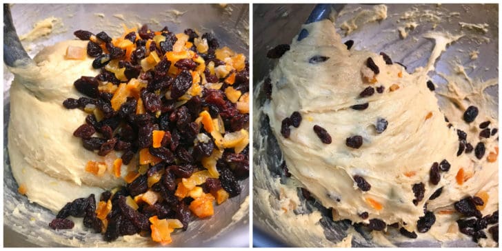 kneading dough with dried fruits