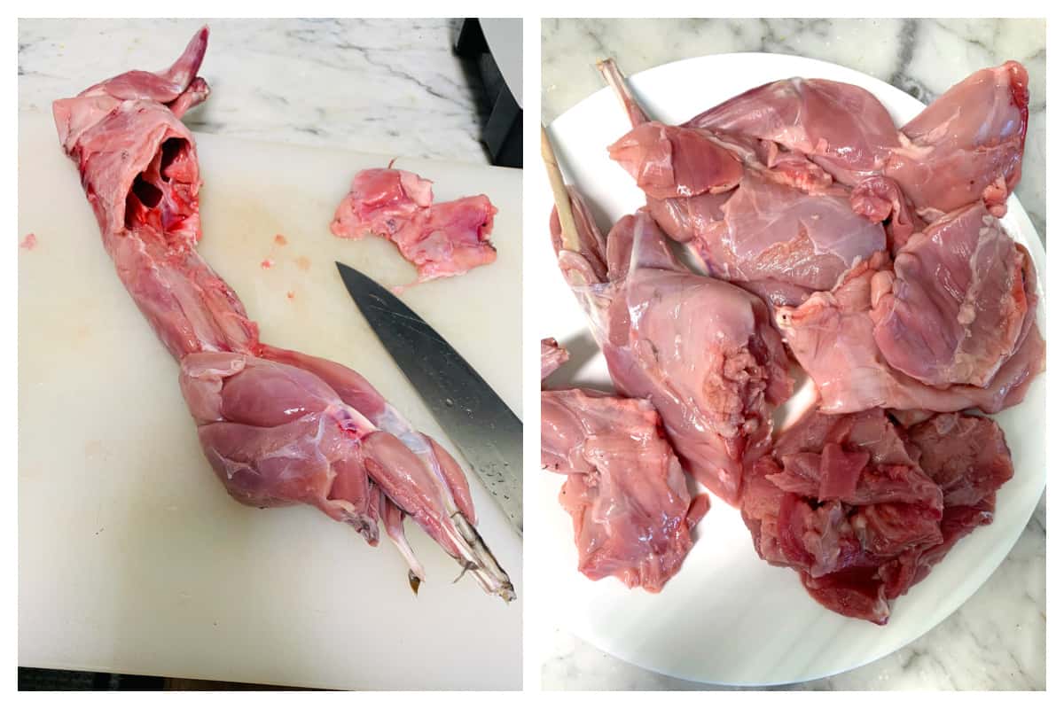 cutting up meat
