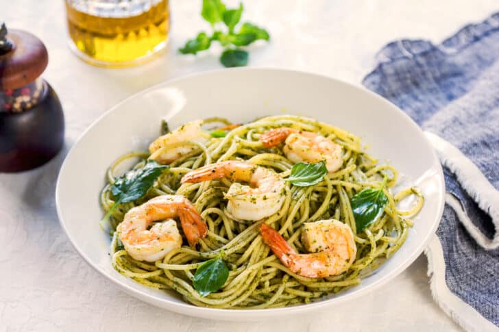 shrimp pesto pasta recipe best easy fast Italian seafood