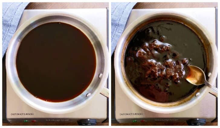 simmering ingredients in a saucepan