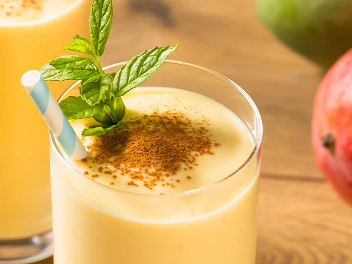 mango lassi recipe authentic traditional indian fruit drink restaurant style cardamom cinnamon yogurt milk