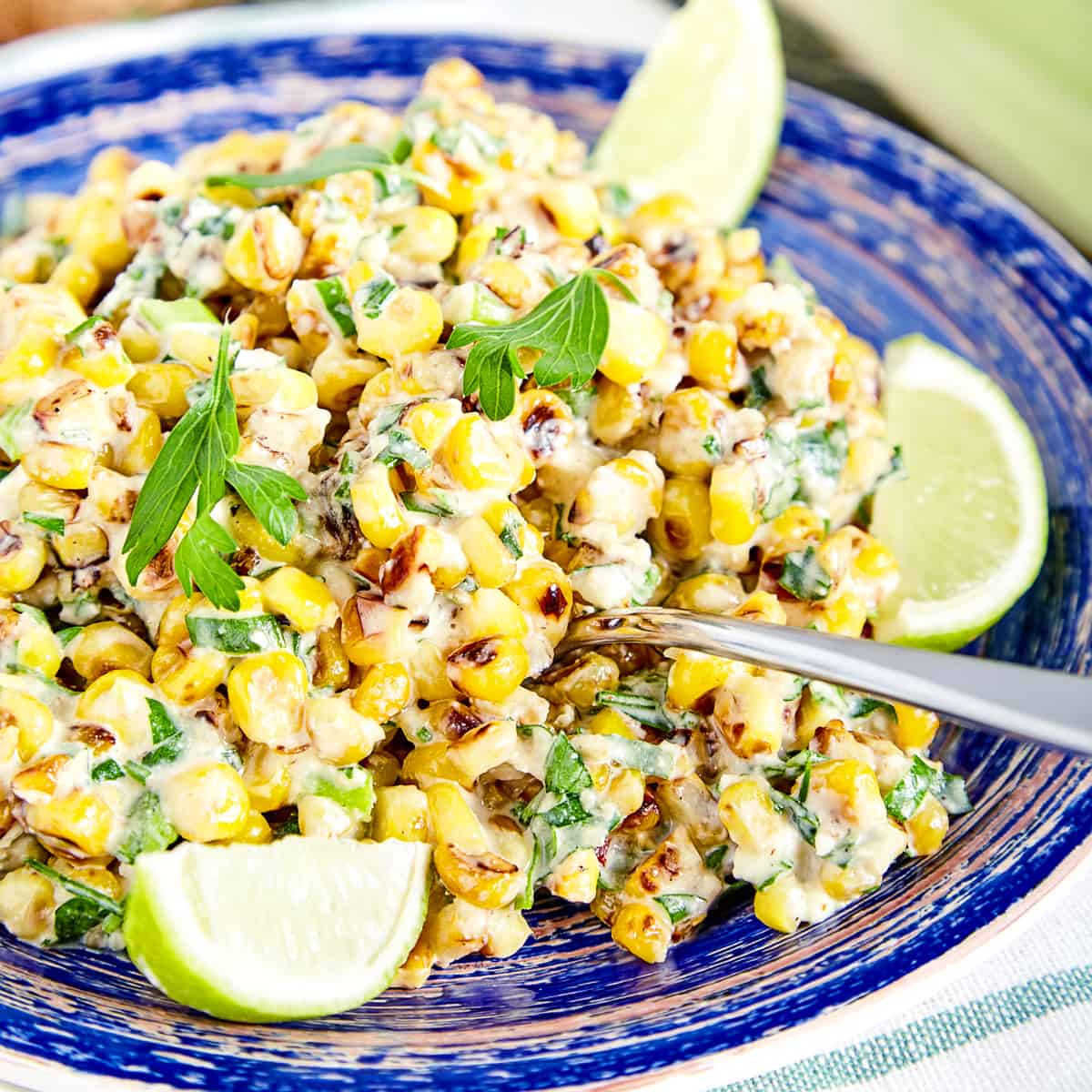 mexican corn salad recipe street food cotija cheese feta crema sour cream roasted grilled peppers lime cilantro