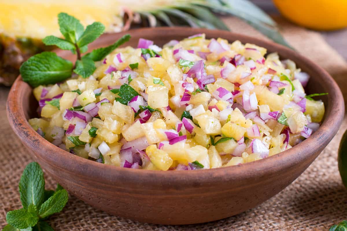 pineapple salsa recipe red onions mint meyer lemon lime jalapeno