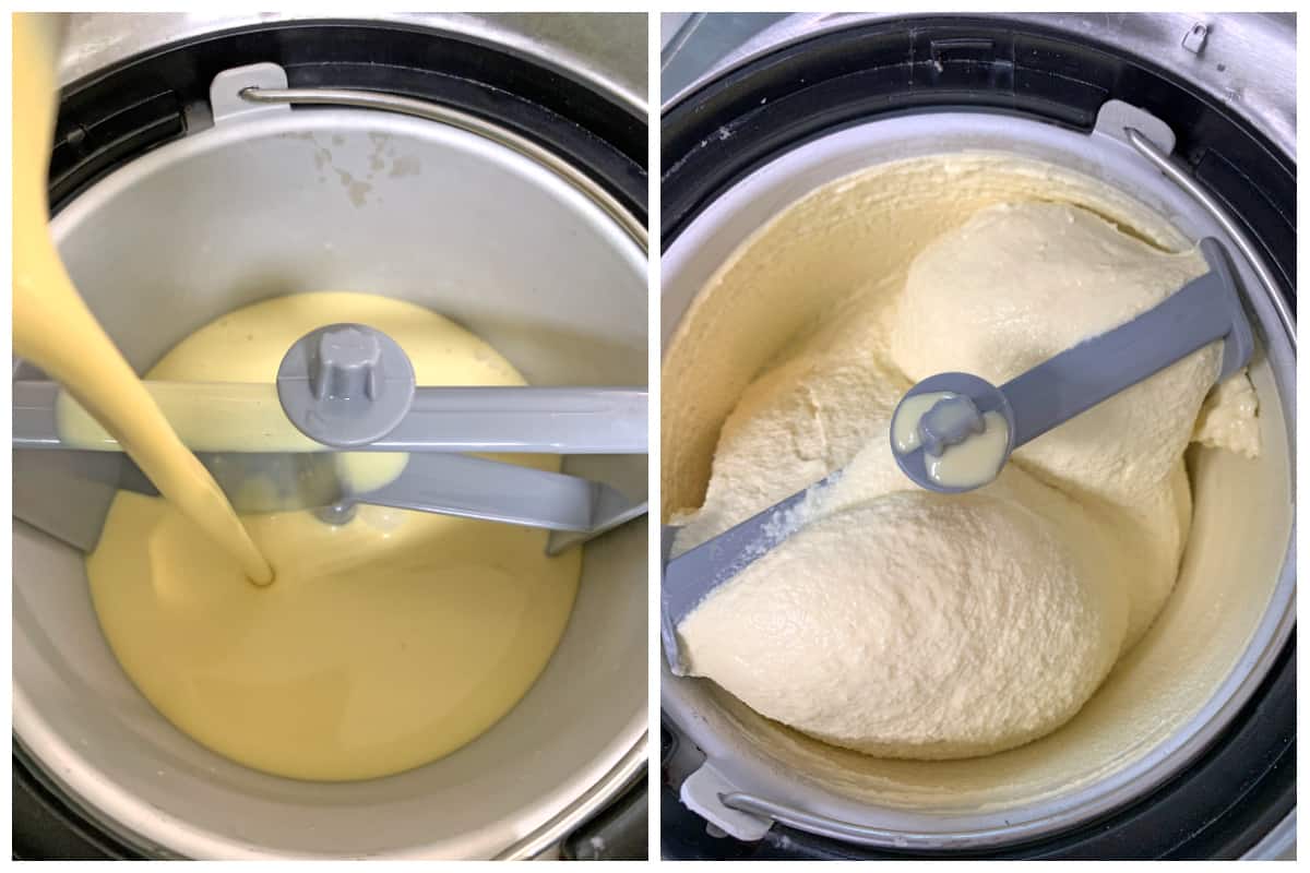pouring custard into ice cream maker