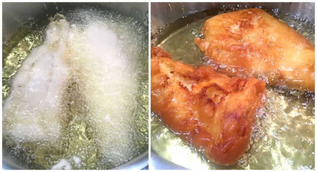 frying the fish in oil