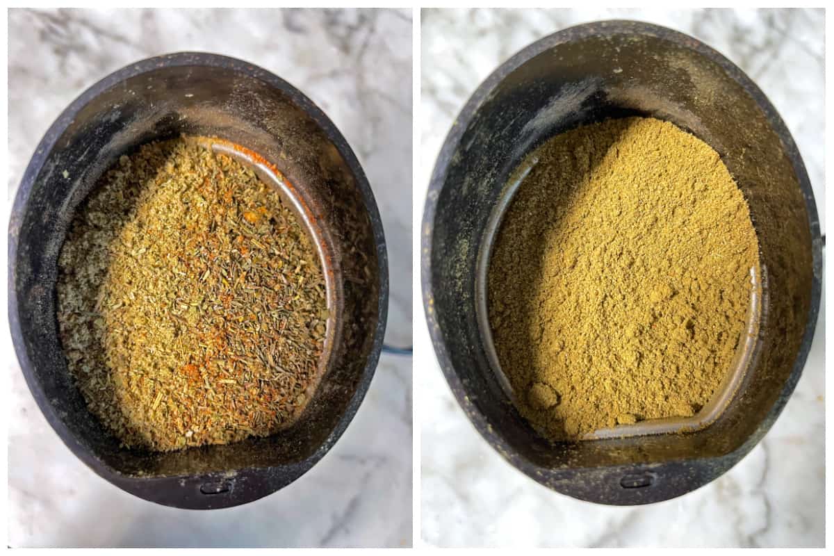 grinding herbs and spices in grinder