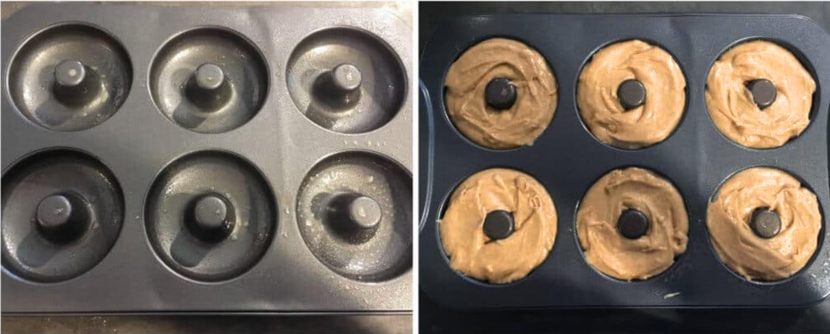 spooning batter into pan