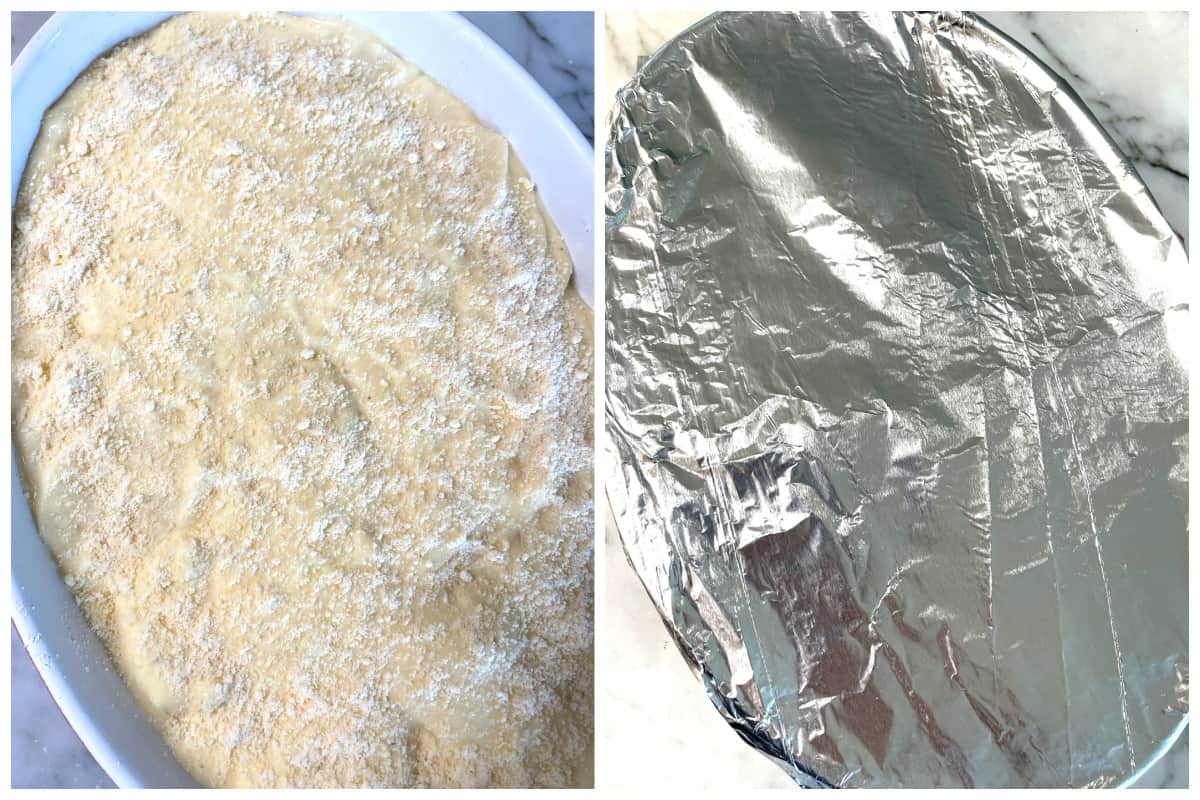 transferring potato mixture to casserole dish