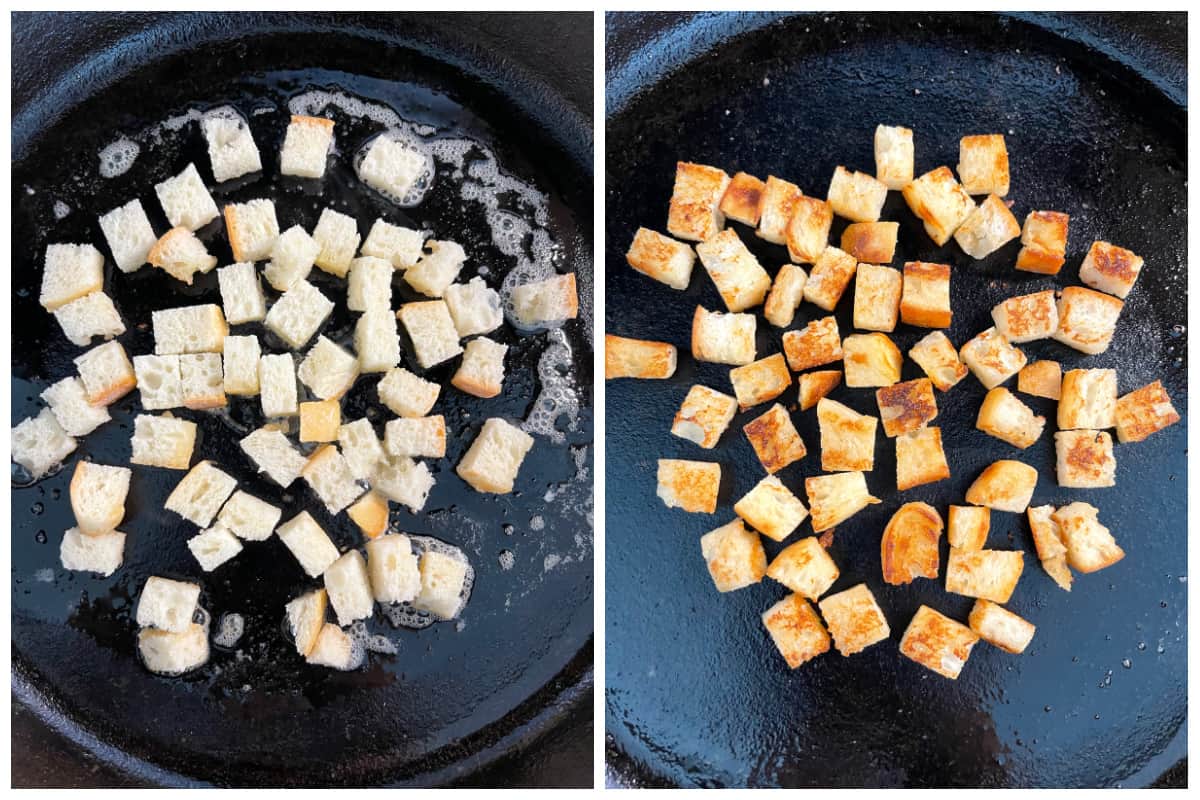 frying bread for croutons