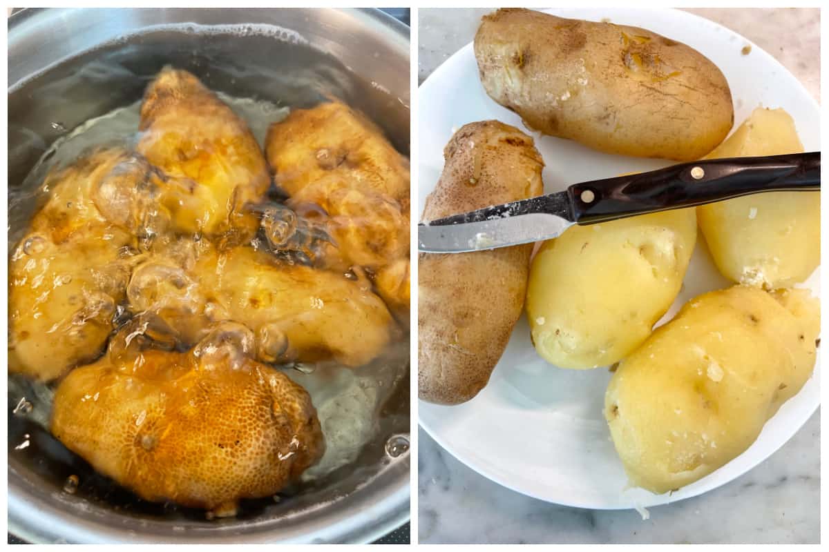 boiling and peeling potatoes