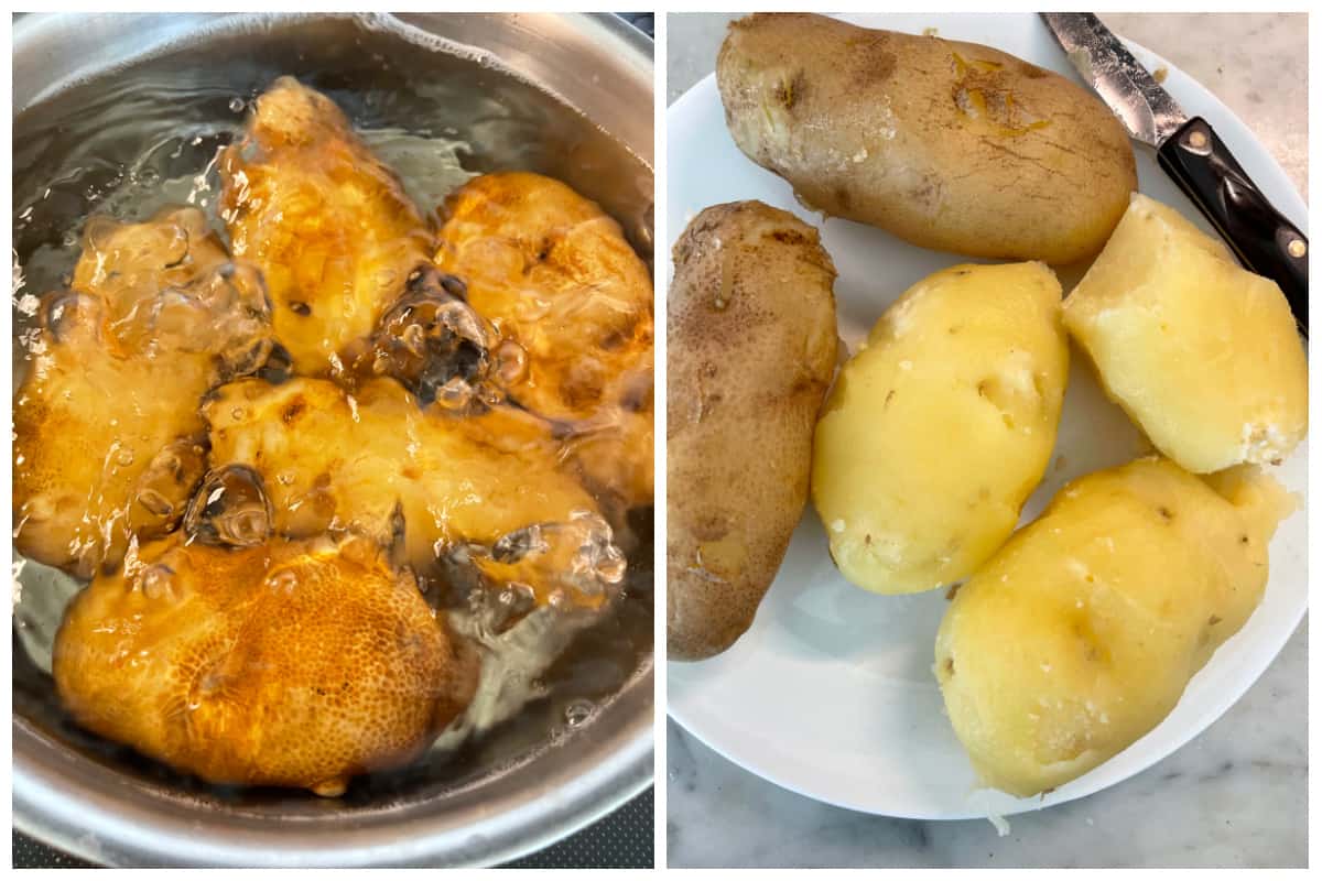 boiling and peeling potatoes