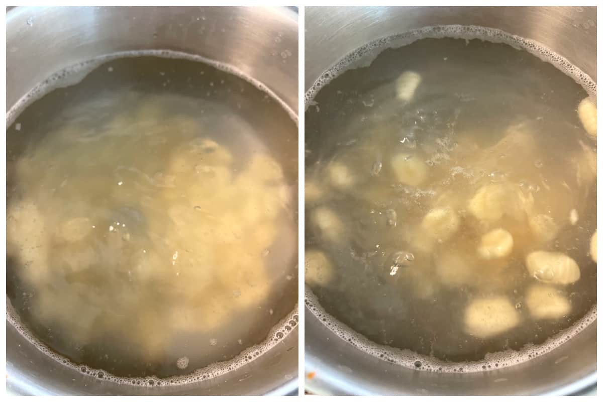 boiling the gnocchi in a pot of water
