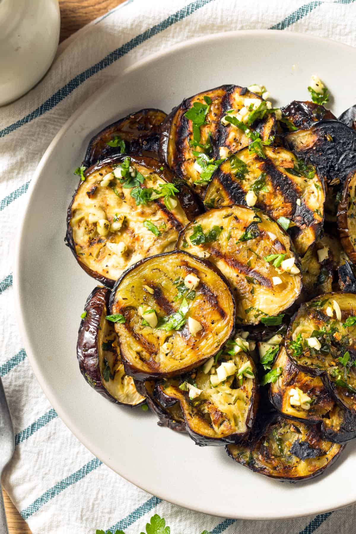 grilled eggplant recipe roasted aubergine garlic herb olive oil