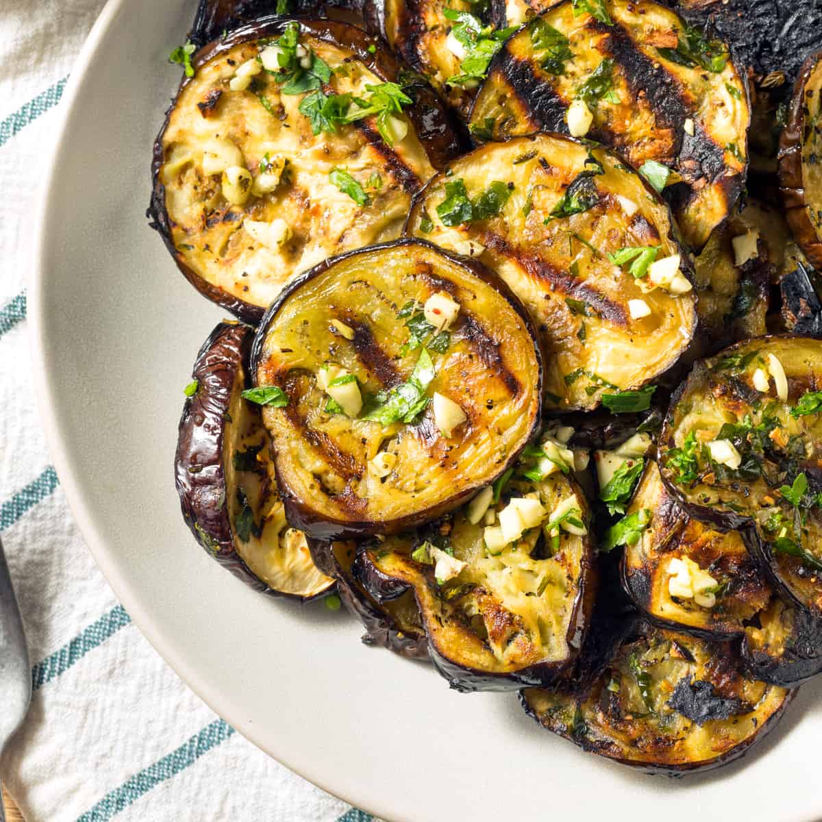 grilled eggplant recipe roasted aubergine garlic herb olive oil