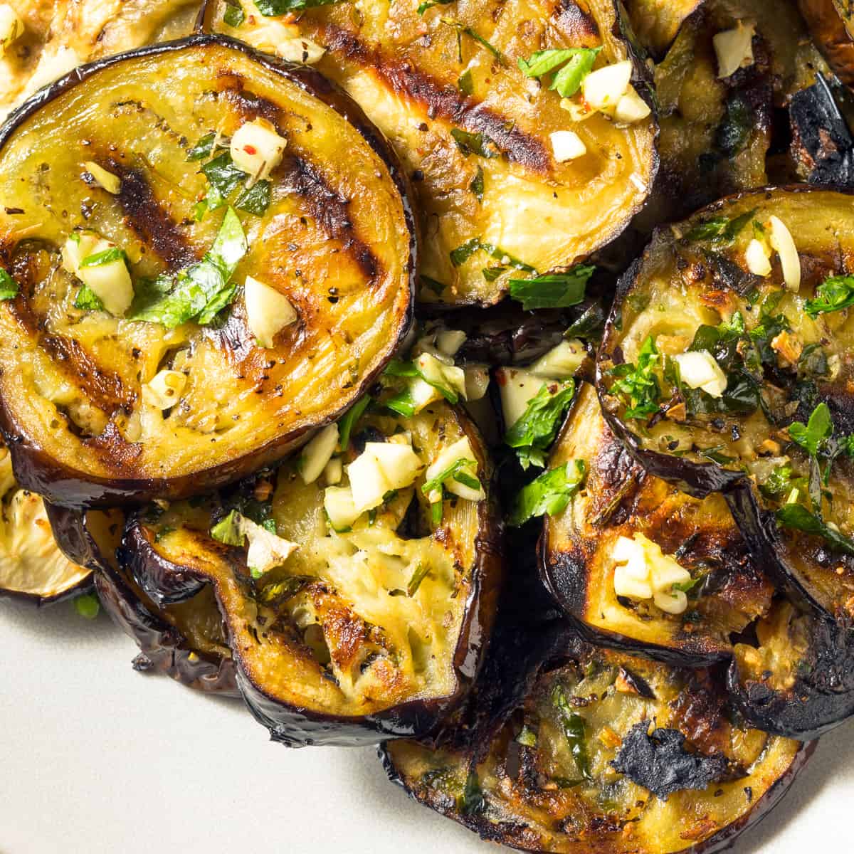 grilled eggplant recipe roasted aubergine garlic herb olive oil