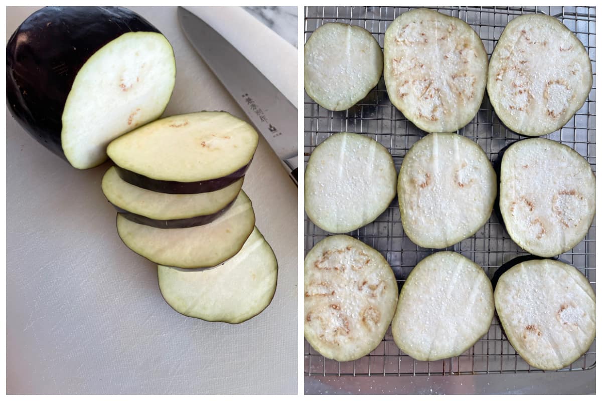 slicing and salting the veggie