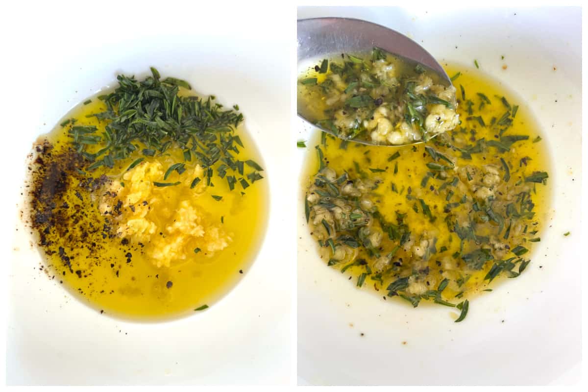 preparing the garlic herb olive oil