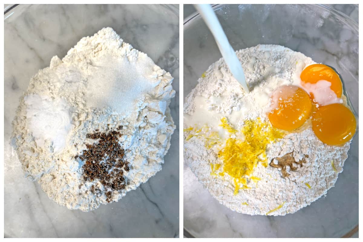 combining dry and wet ingredients in bowl