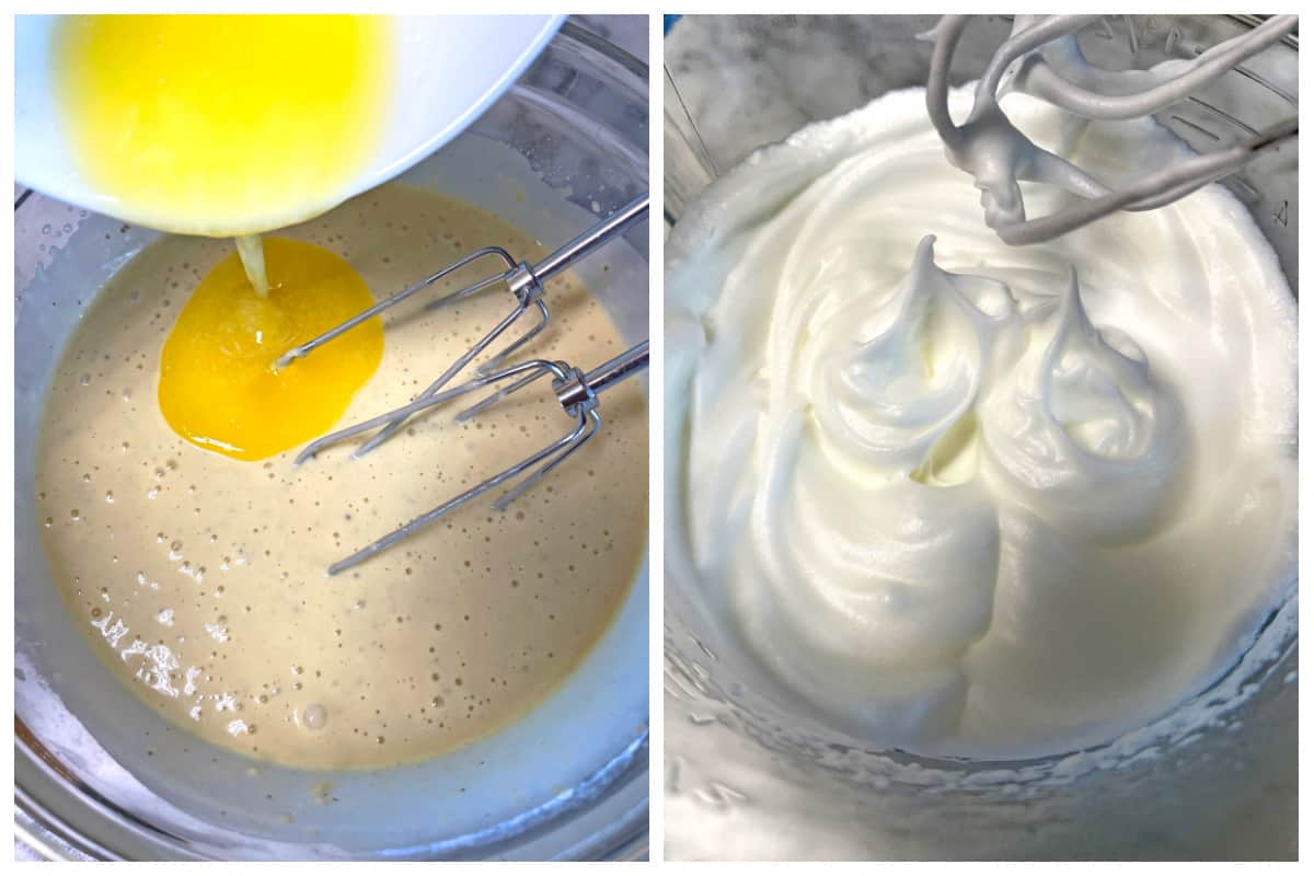 adding butter and beating egg whites